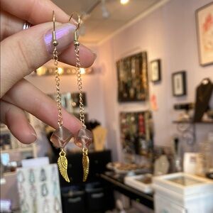 Brand New Handmade Gold Winged Drop Earrings